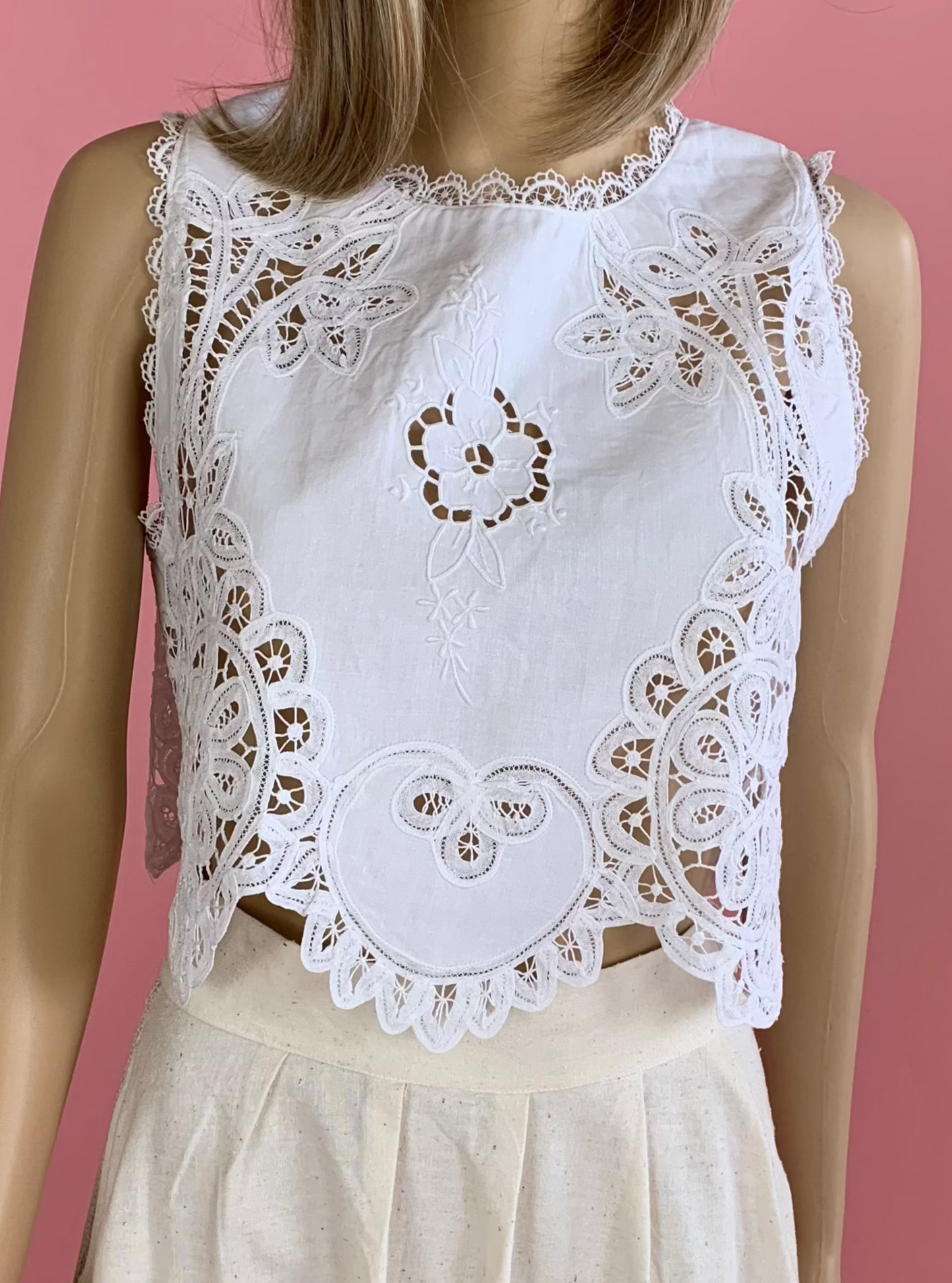 Vintage Battenberg Lace Cropped Tank Top