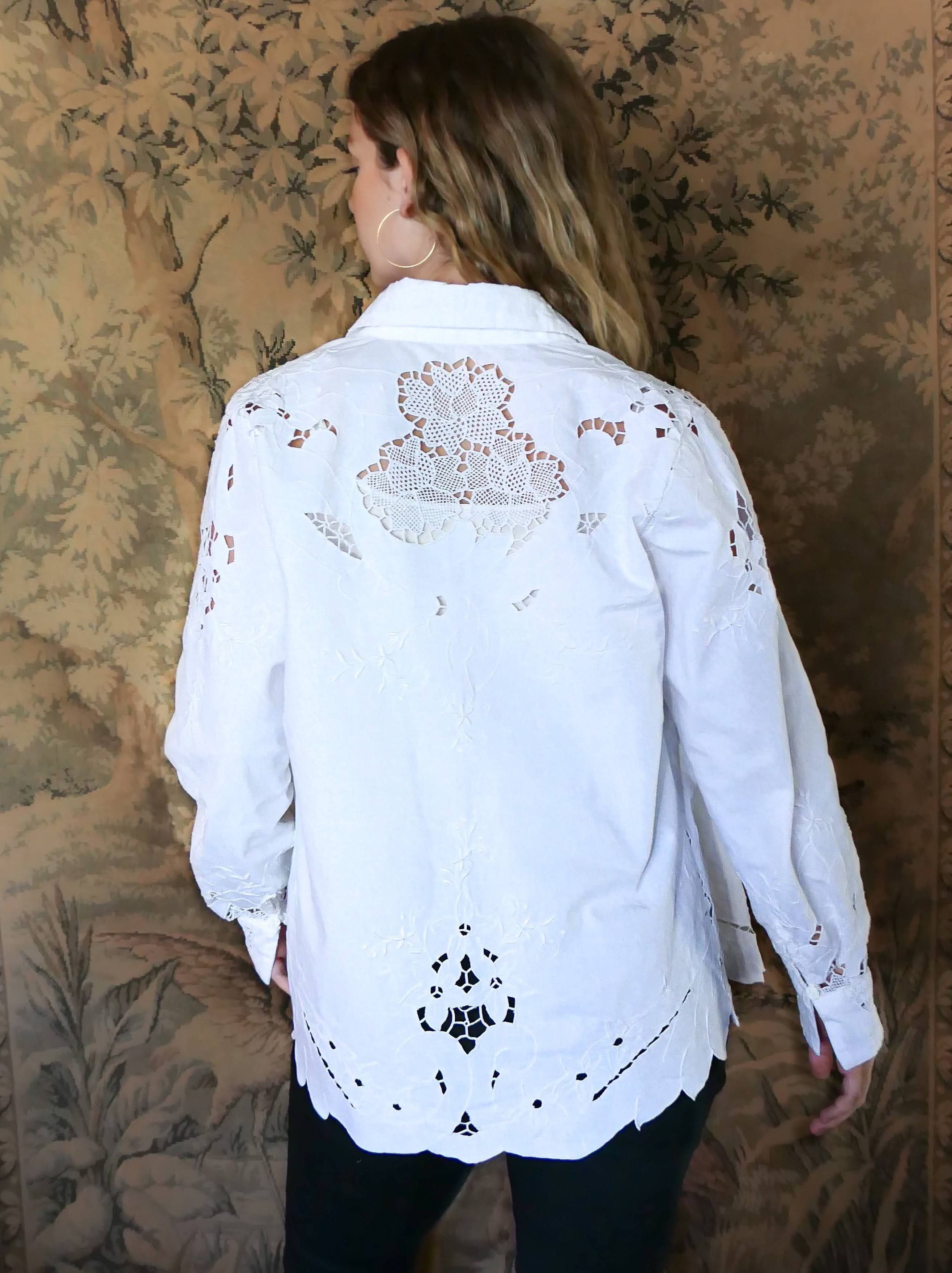 Lim's Vintage Cutout and Embroidered Long Sleeve Shirt