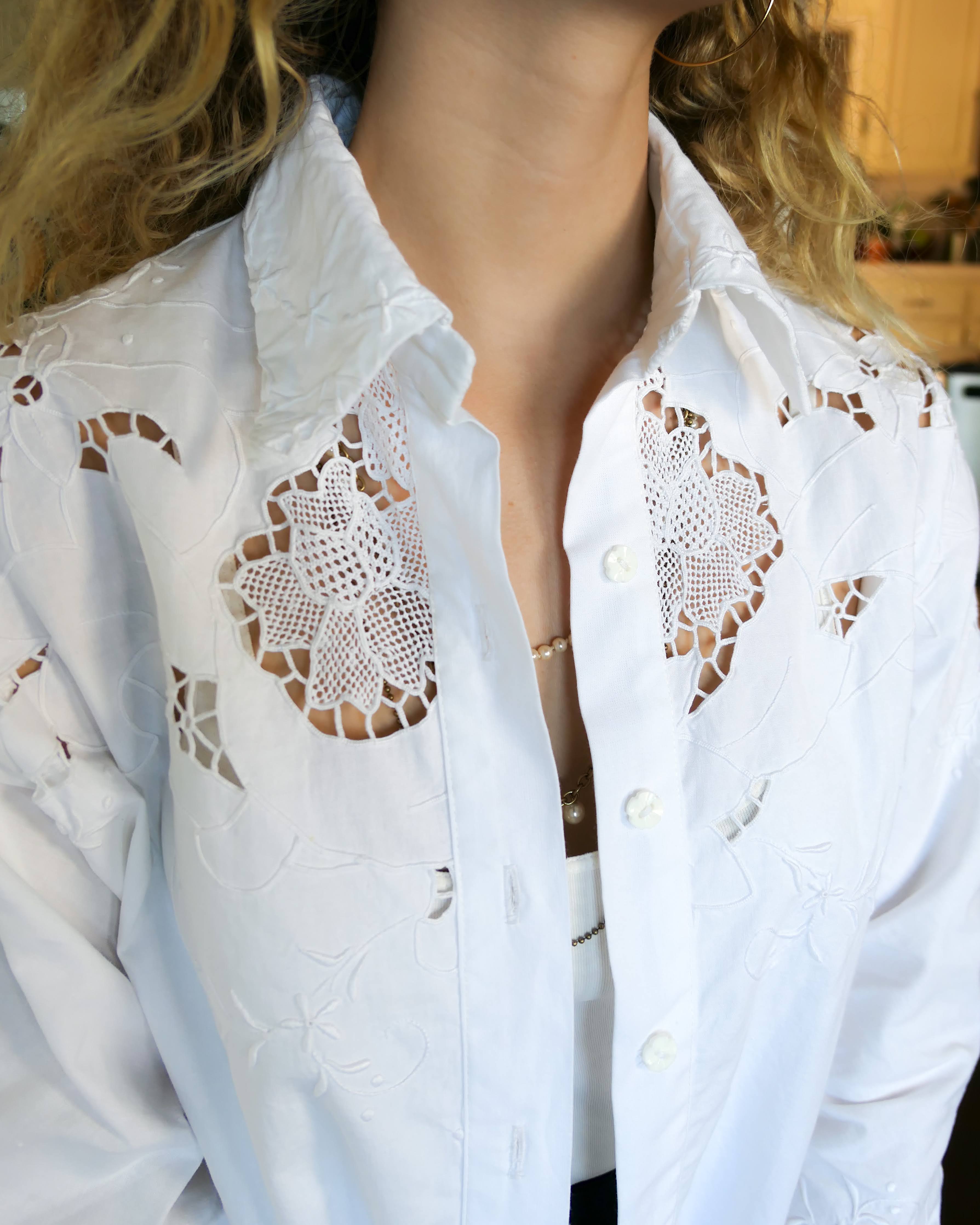 Lim's Vintage Cutout and Embroidered Long Sleeve Shirt