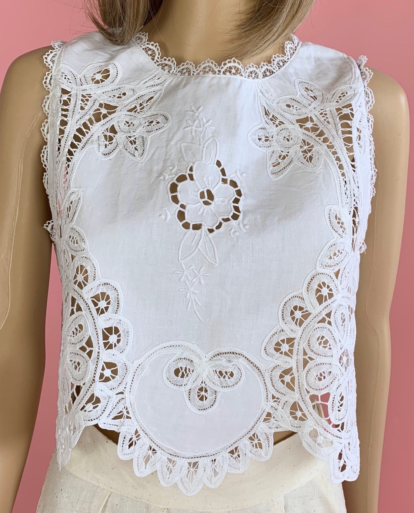 Vintage Battenberg Lace Cropped Tank Top