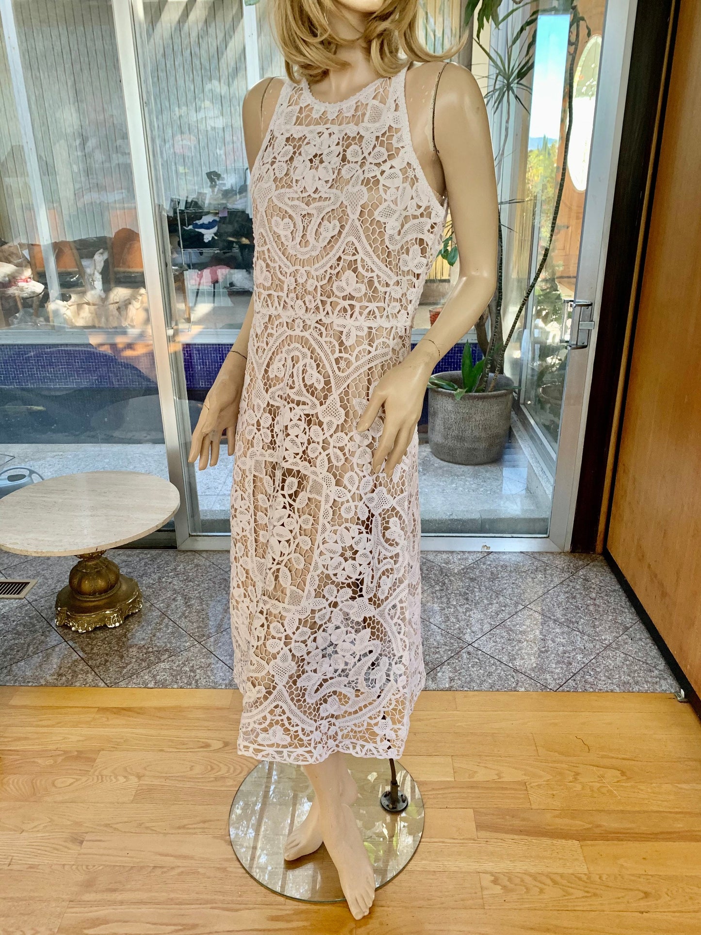 Needlepoint Lace Sleeveless Midi Dress