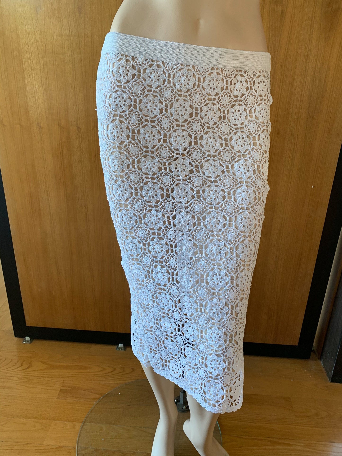 Hand Crocheted Midi Length Chinese Slit Skirt