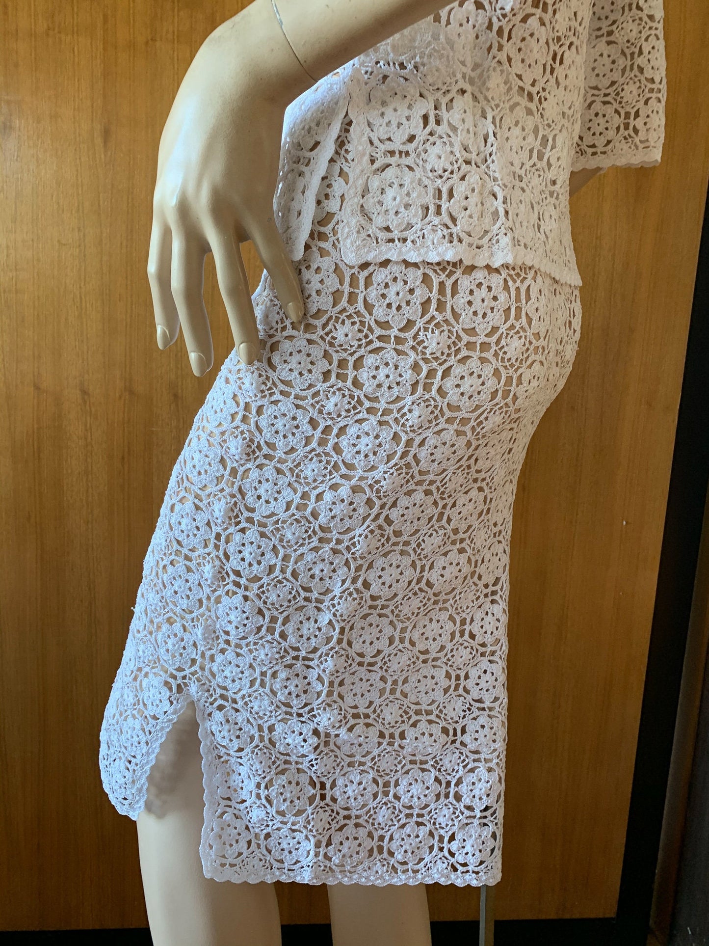 Hand Crocheted Midi Length Chinese Slit Skirt
