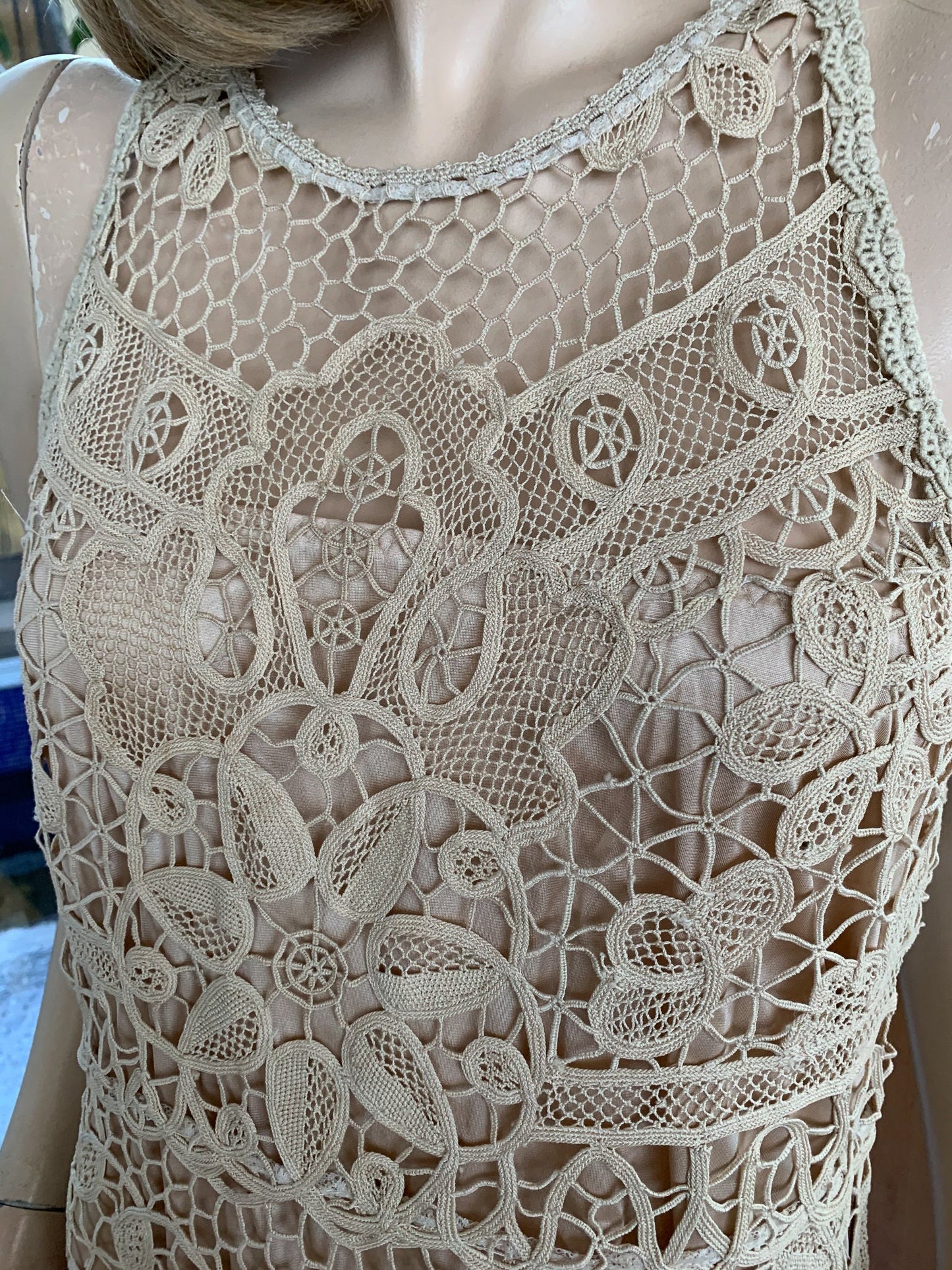 Needlepoint Lace Sleeveless Midi Dress