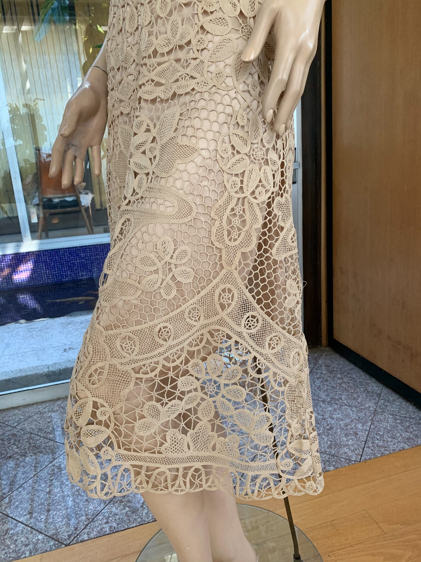 Needlepoint Lace Sleeveless Midi Dress