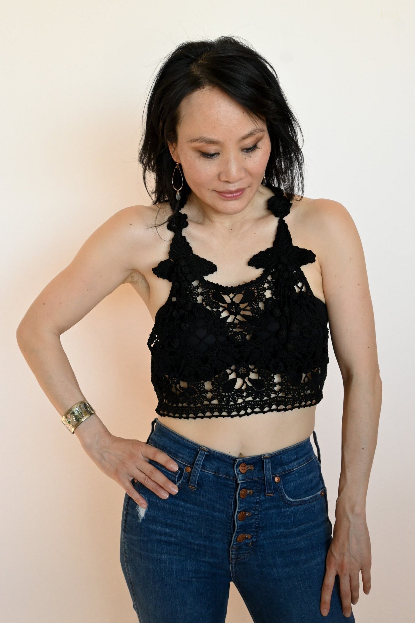 Hand Crocheted Bra Top with Grape Leaf Shoulder Straps