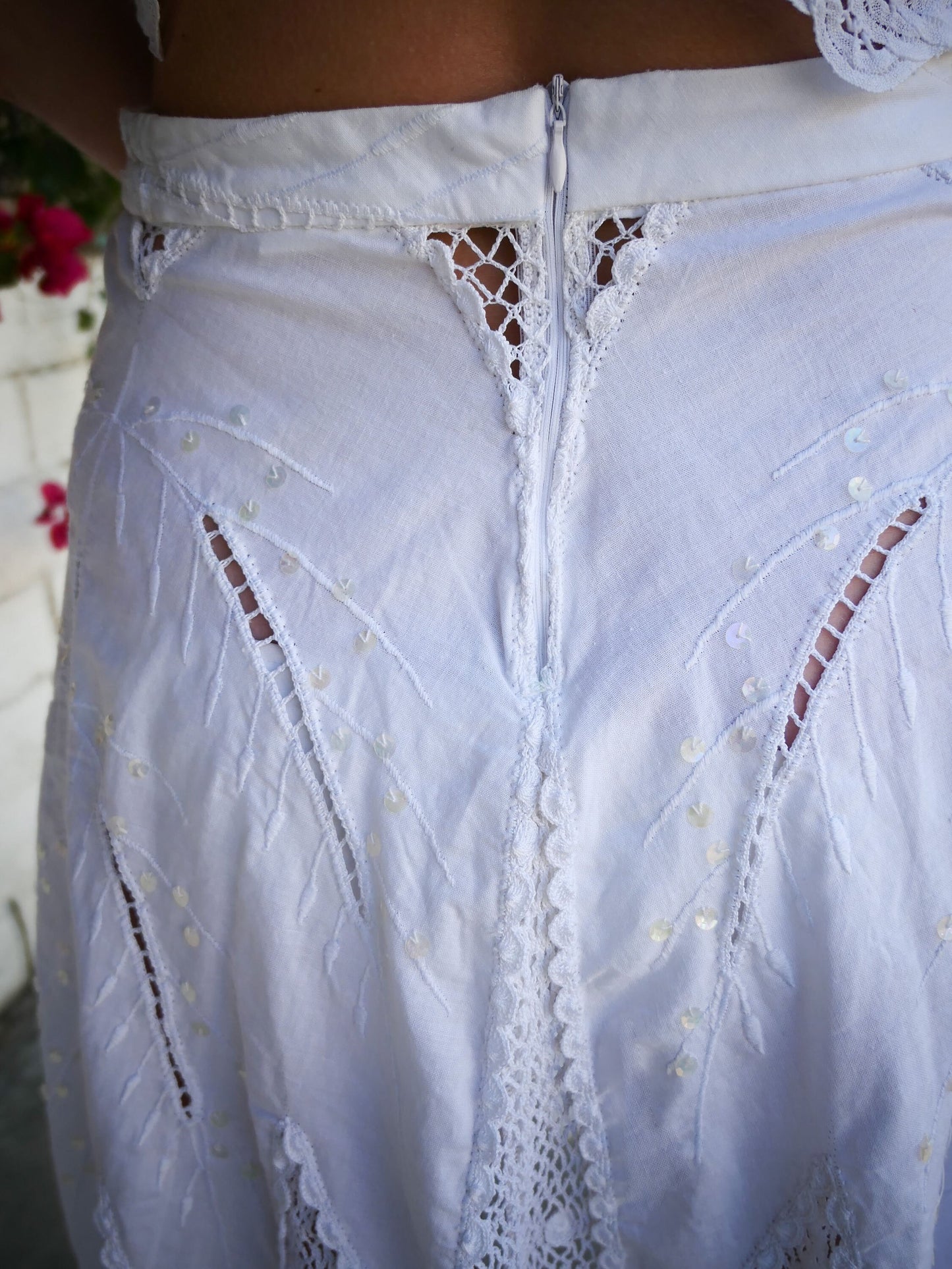 Beautiful Patchwork & Hand Crochet Knee Length Zip Back Skirt