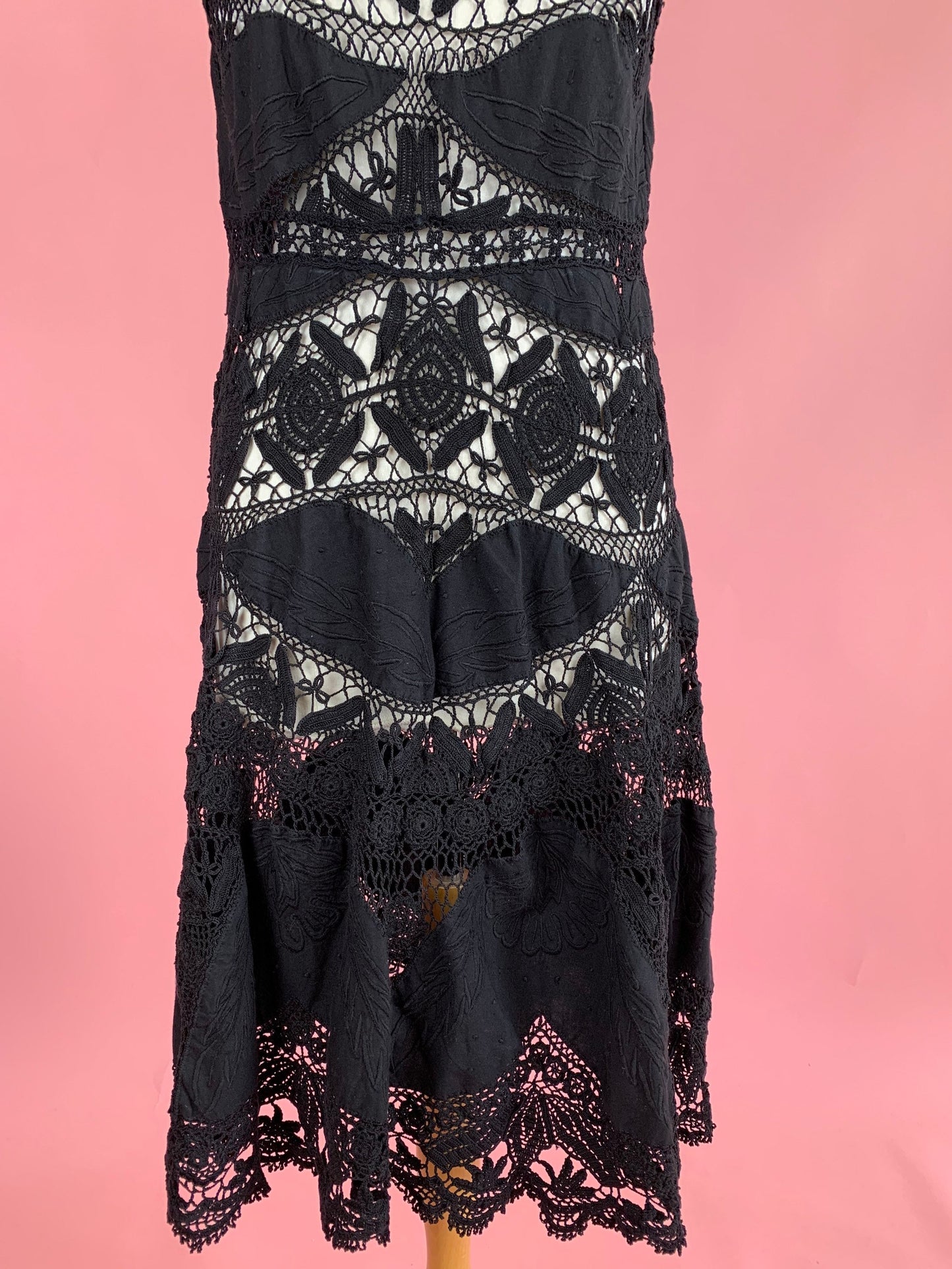 Hand Crocheted and Patchwork Embroidery Sleeveless Midi Dress