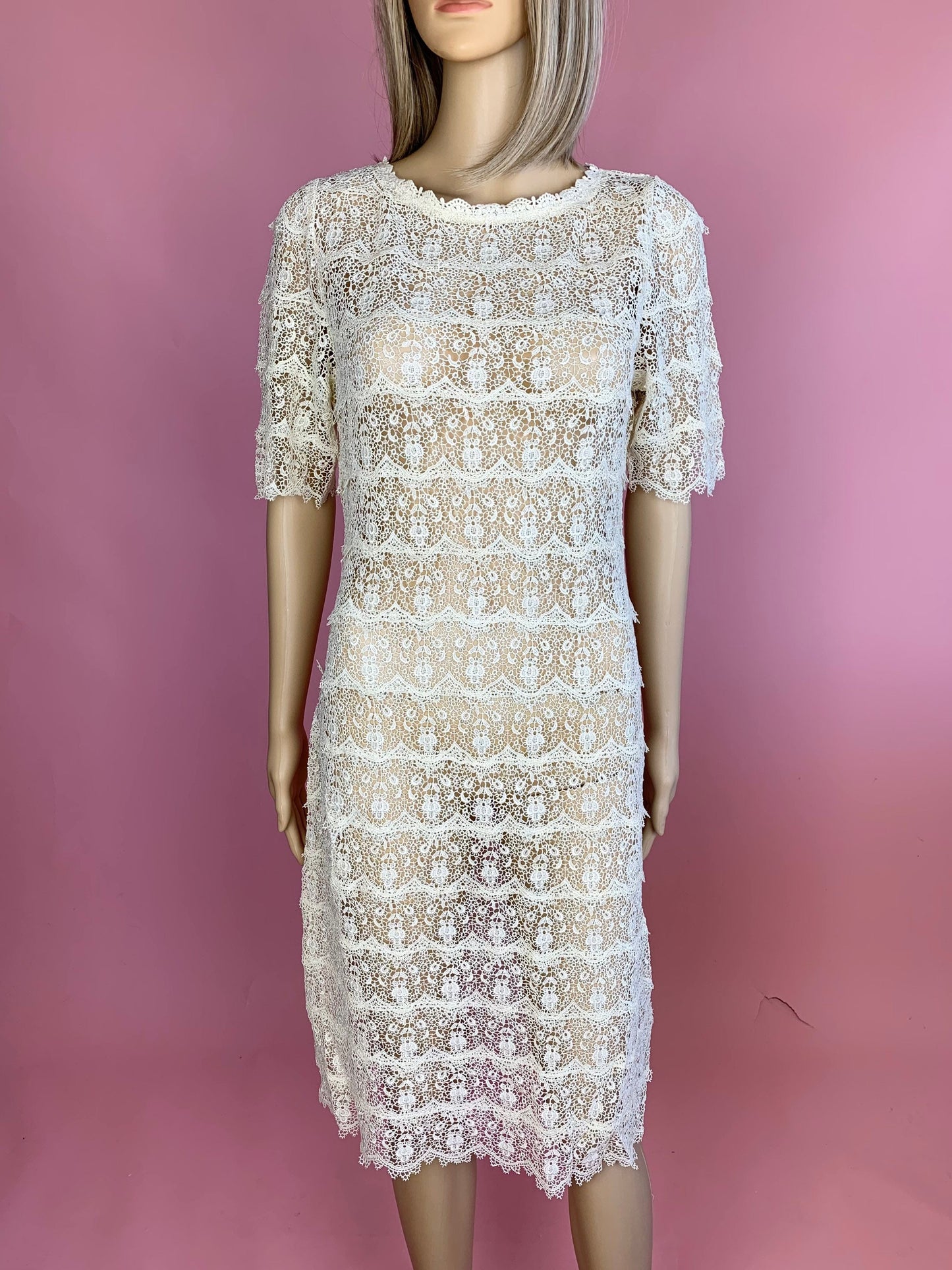 Lim's Vintage Elegant Lace Half Sleeve Midi Dress with Matching Belt