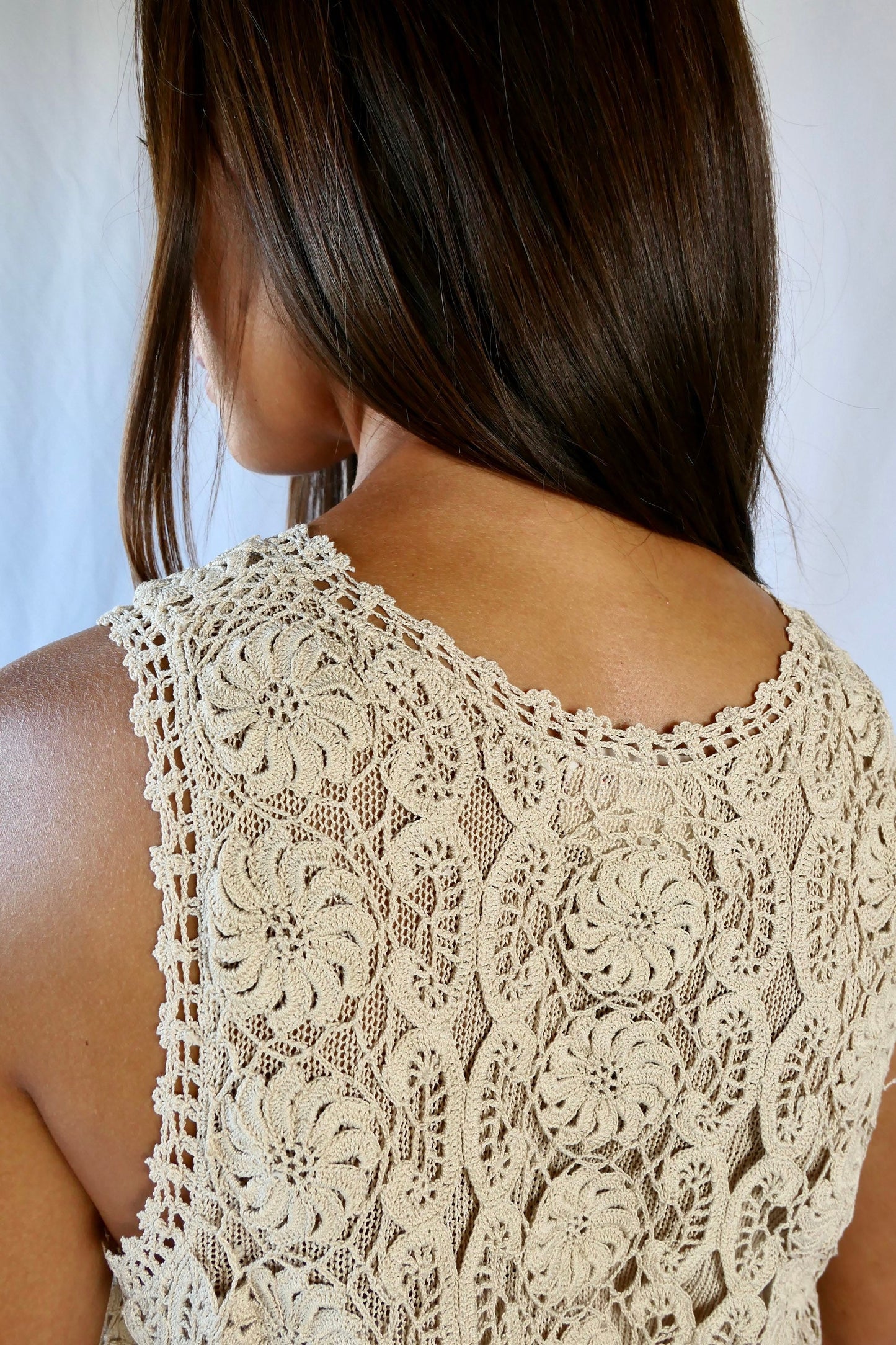 Lim's Vintage All Hand Crochet Cotton Lined Tank-top, Color Natural