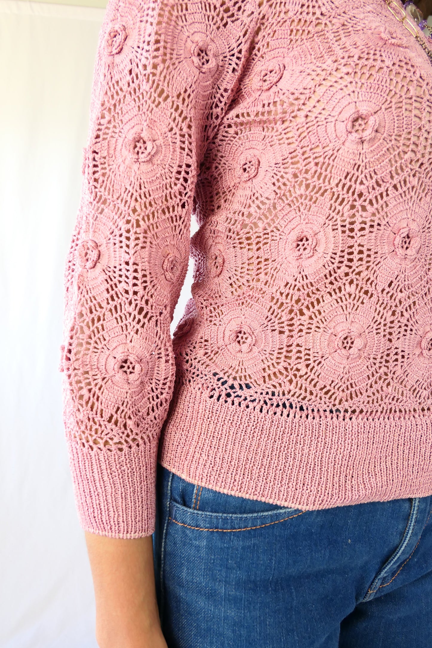 Hand Crocheted Long Sleeve Crew Neck Sweater